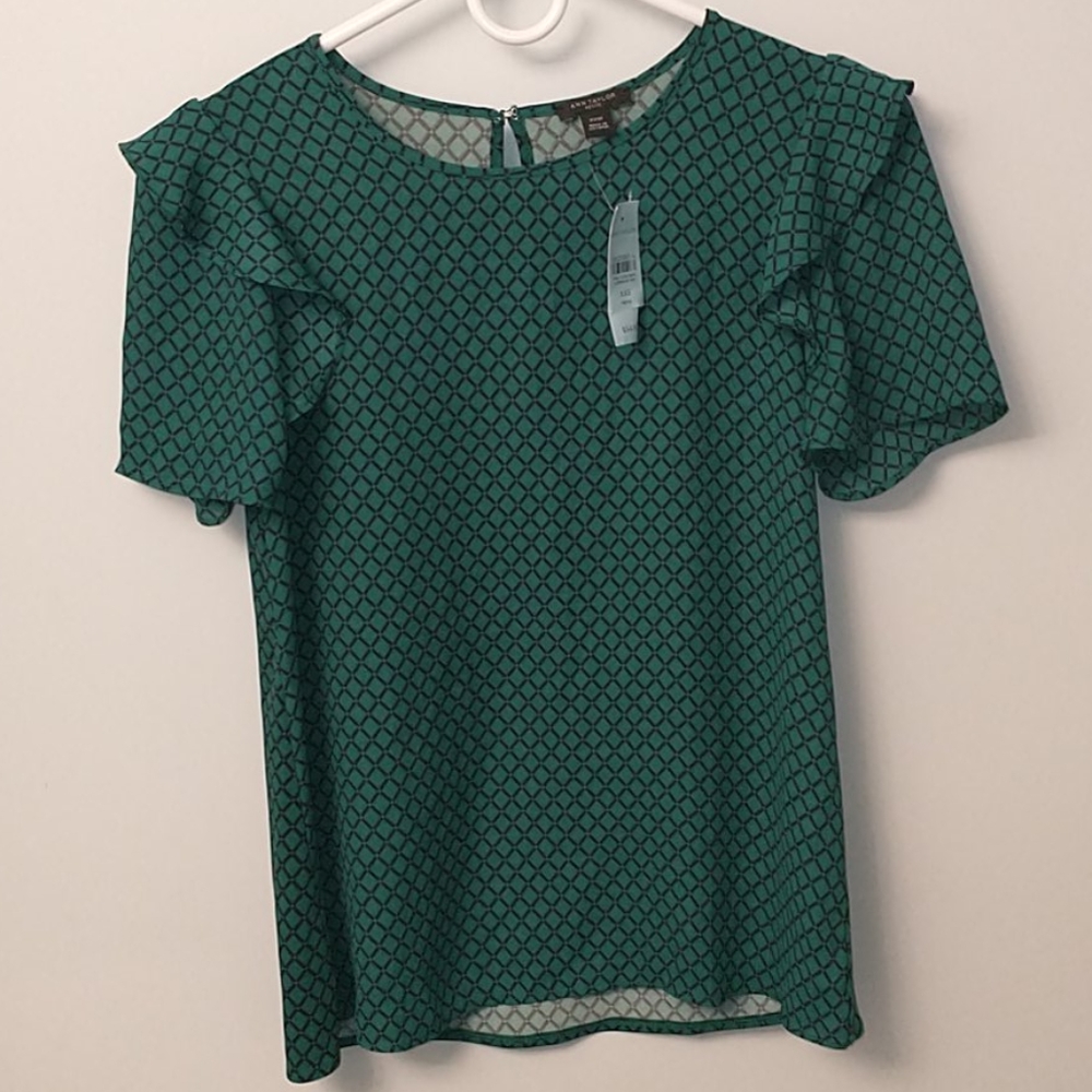 Ann Taylor Green Ruffle Blouse